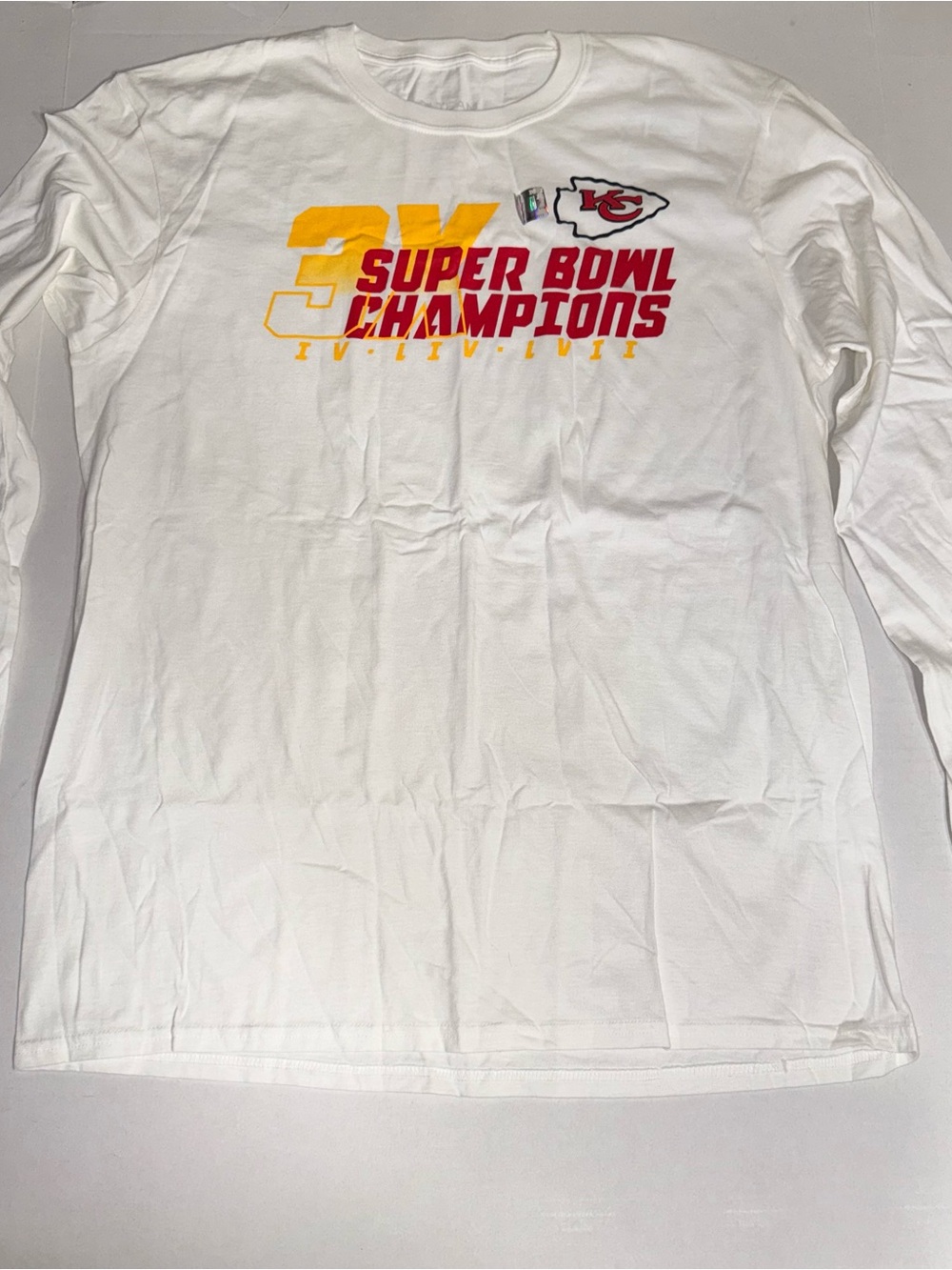 Kansas City Chiefs Super Bowl Champions Long Sleeve Shirt White Mens Large NWOT